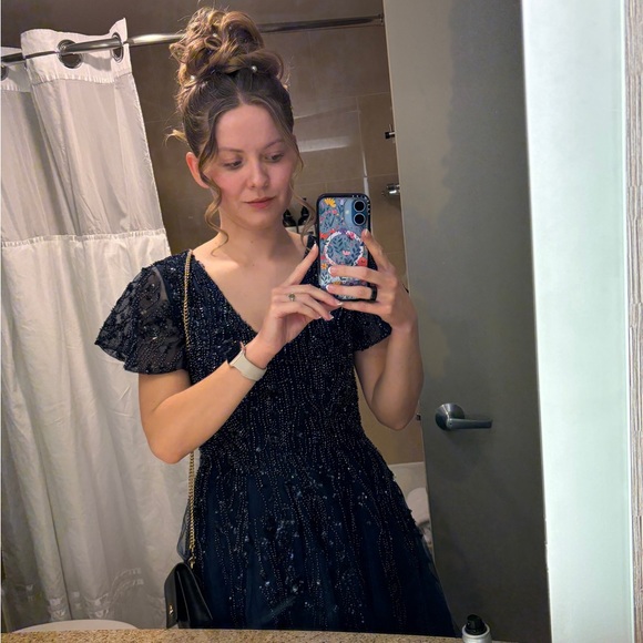 Mac Duggal Navy Embellished Midi Dress - Picture 3 of 3